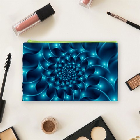 Glossy Light Blue Spiral Fractal Cosmetic Bag (Medium) from ArtsNow.com Front