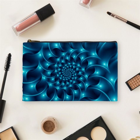 Glossy Light Blue Spiral Fractal Cosmetic Bag (Medium) from ArtsNow.com Front