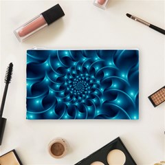 Glossy Light Blue Spiral Fractal Cosmetic Bag (Medium) from ArtsNow.com Front