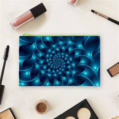 Glossy Light Blue Spiral Fractal Cosmetic Bag (Medium) from ArtsNow.com Front