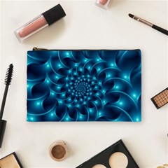 Glossy Light Blue Spiral Fractal Cosmetic Bag (Medium) from ArtsNow.com Front