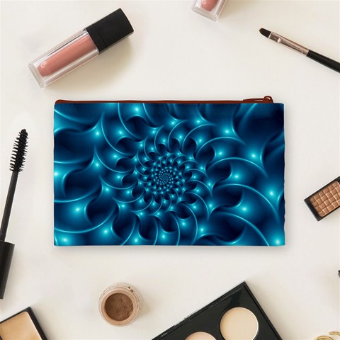 Glossy Light Blue Spiral Fractal Cosmetic Bag (Medium) from ArtsNow.com Back