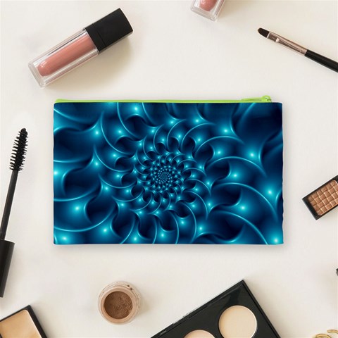 Glossy Light Blue Spiral Fractal Cosmetic Bag (Medium) from ArtsNow.com Back