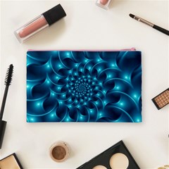 Glossy Light Blue Spiral Fractal Cosmetic Bag (Medium) from ArtsNow.com Back