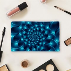 Glossy Light Blue Spiral Fractal Cosmetic Bag (Medium) from ArtsNow.com Back