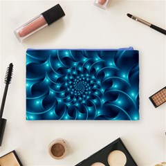 Glossy Light Blue Spiral Fractal Cosmetic Bag (Medium) from ArtsNow.com Back