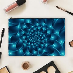 Glossy Light Blue Spiral Fractal Cosmetic Bag (Large) from ArtsNow.com Front