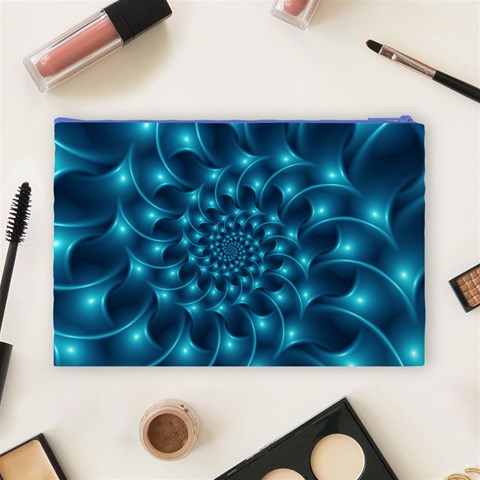 Glossy Light Blue Spiral Fractal Cosmetic Bag (Large) from ArtsNow.com Back