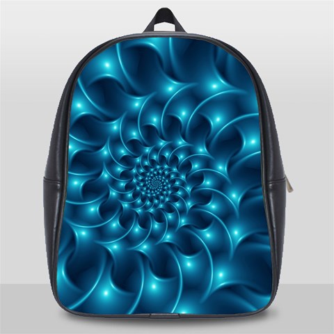 Glossy Light Blue Spiral Fractal School Bag (Large) from ArtsNow.com Front