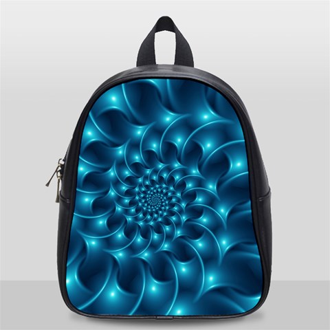 Glossy Light Blue Spiral Fractal School Bag (Small) from ArtsNow.com Front