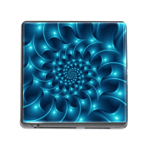 Glossy Light Blue Spiral Fractal Memory Card Reader (Square) from ArtsNow.com Front