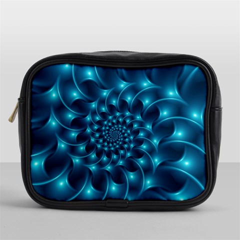 Glossy Light Blue Spiral Fractal Mini Toiletries Bag (One Side) from ArtsNow.com Front