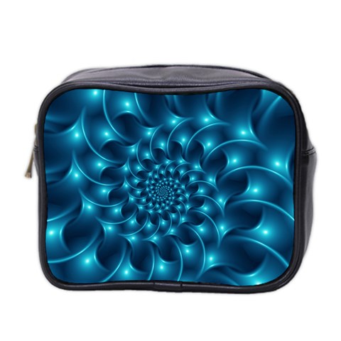 Glossy Light Blue Spiral Fractal Mini Toiletries Bag (Two Sides) from ArtsNow.com Front