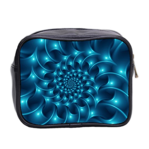 Glossy Light Blue Spiral Fractal Mini Toiletries Bag (Two Sides) from ArtsNow.com Back