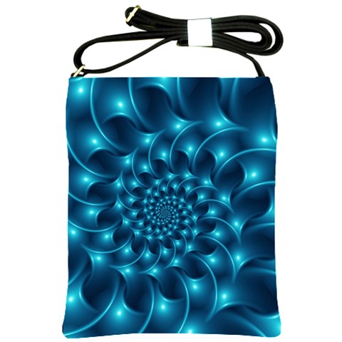 Glossy Light Blue Spiral Fractal Shoulder Sling Bag from ArtsNow.com Front