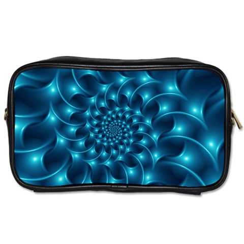 Glossy Light Blue Spiral Fractal Toiletries Bag (Two Sides) from ArtsNow.com Front