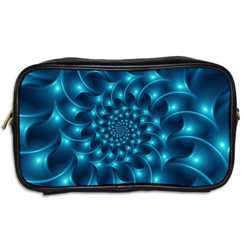 Glossy Light Blue Spiral Fractal Toiletries Bag (Two Sides) from ArtsNow.com Back