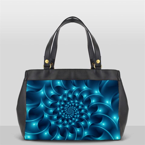 Glossy Light Blue Spiral Fractal Oversize Office Handbag from ArtsNow.com Front