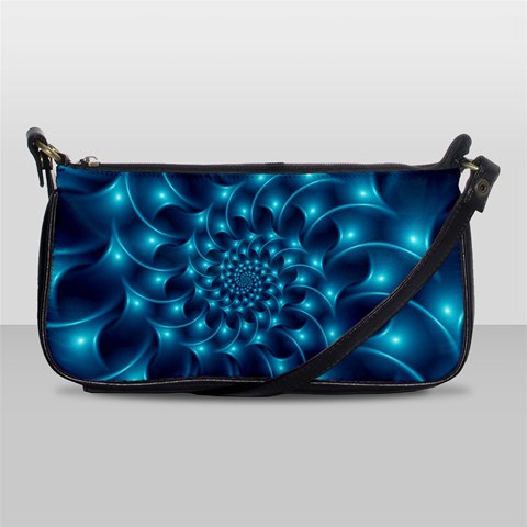 Glossy Light Blue Spiral Fractal Shoulder Clutch Bag from ArtsNow.com Front