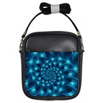 Glossy Light Blue Spiral Fractal Girls Sling Bag