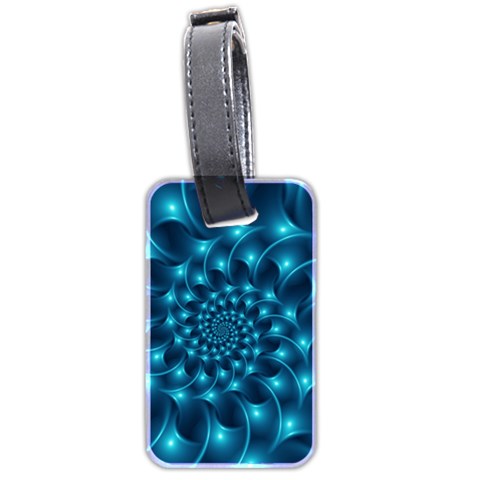 Glossy Light Blue Spiral Fractal Luggage Tag (two sides) from ArtsNow.com Front