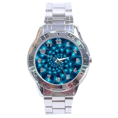 Glossy Light Blue Spiral Fractal Stainless Steel Analogue Watch from ArtsNow.com Front