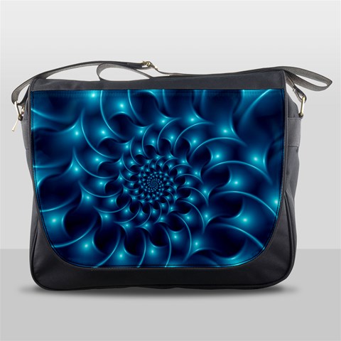 Glossy Light Blue Spiral Fractal Messenger Bag from ArtsNow.com Front