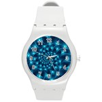 Glossy Light Blue Spiral Fractal Round Plastic Sport Watch (M)