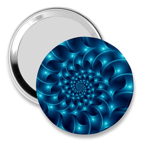 Glossy Light Blue Spiral Fractal 3  Handbag Mirror from ArtsNow.com Front