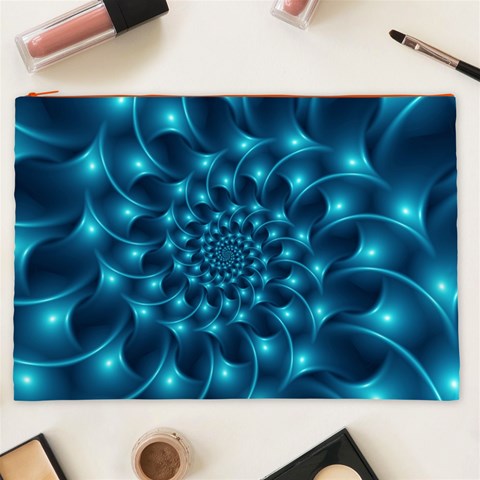 Glossy Light Blue Spiral Fractal Cosmetic Bag (XXL) from ArtsNow.com Front