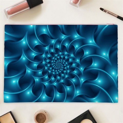 Glossy Light Blue Spiral Fractal Cosmetic Bag (XXL) from ArtsNow.com Back