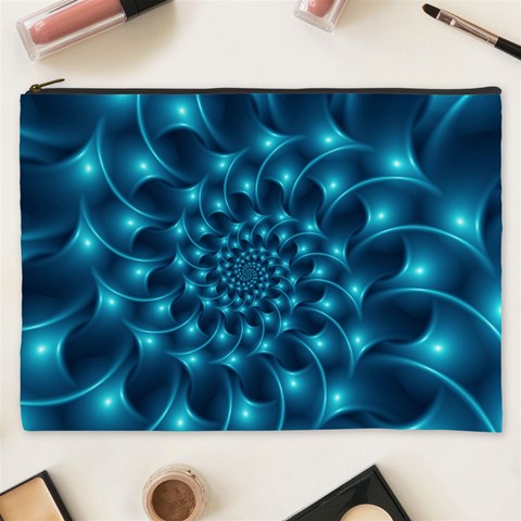 Glossy Light Blue Spiral Fractal Cosmetic Bag (XXXL) from ArtsNow.com Front