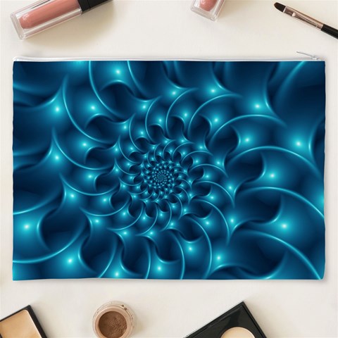 Glossy Light Blue Spiral Fractal Cosmetic Bag (XXXL) from ArtsNow.com Back