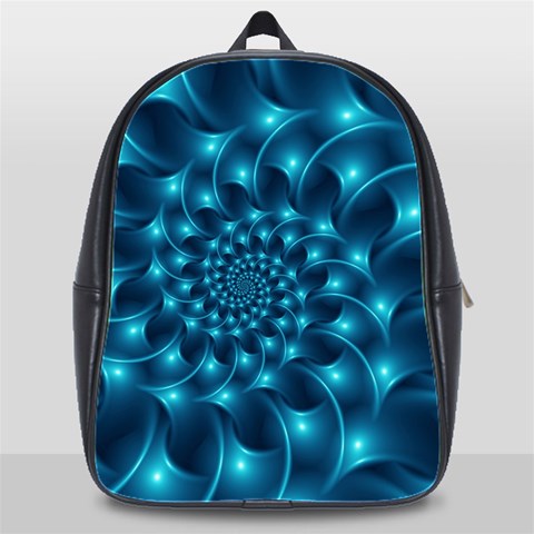 Glossy Light Blue Spiral Fractal School Bag (XL) from ArtsNow.com Front