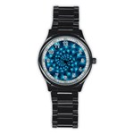 Glossy Light Blue Spiral Fractal Stainless Steel Round Watch