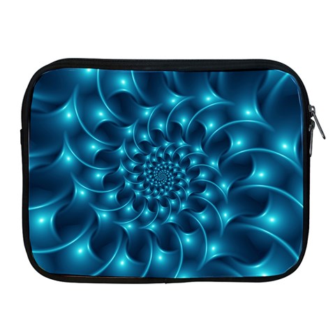 Glossy Light Blue Spiral Fractal Apple iPad 2/3/4 Zipper Case from ArtsNow.com Front