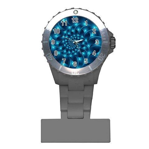 Glossy Light Blue Spiral Fractal Plastic Nurses Watch from ArtsNow.com Front