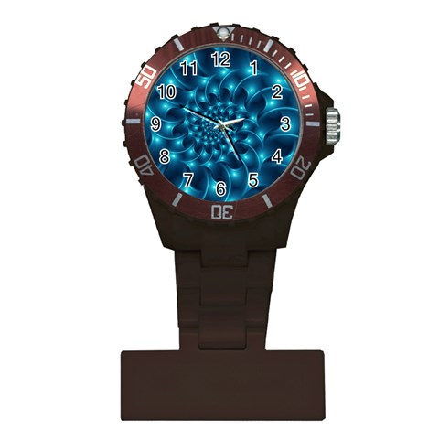 Glossy Light Blue Spiral Fractal Plastic Nurses Watch from ArtsNow.com Front