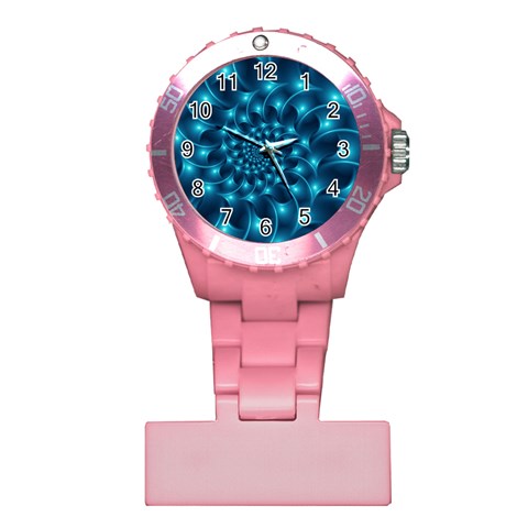 Glossy Light Blue Spiral Fractal Plastic Nurses Watch from ArtsNow.com Front