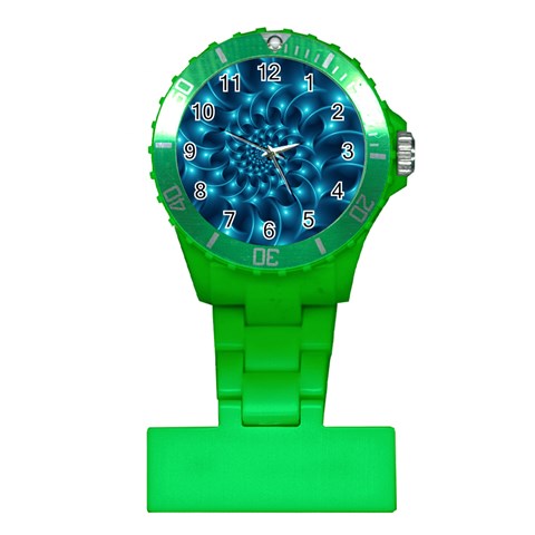 Glossy Light Blue Spiral Fractal Plastic Nurses Watch from ArtsNow.com Front