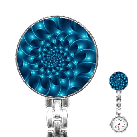 Glossy Light Blue Spiral Fractal Stainless Steel Nurses Watch from ArtsNow.com Front