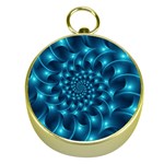 Glossy Light Blue Spiral Fractal Gold Compass