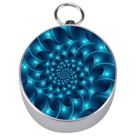 Glossy Light Blue Spiral Fractal Silver Compass from ArtsNow.com Front