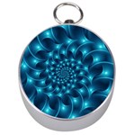 Glossy Light Blue Spiral Fractal Silver Compass