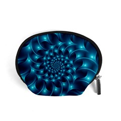 Glossy Light Blue Spiral Fractal Accessory Pouch (Small) from ArtsNow.com Front