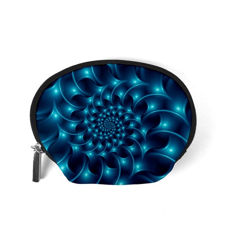 Glossy Light Blue Spiral Fractal Accessory Pouch (Small) from ArtsNow.com Back