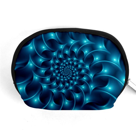 Glossy Light Blue Spiral Fractal Accessory Pouch (Medium) from ArtsNow.com Front