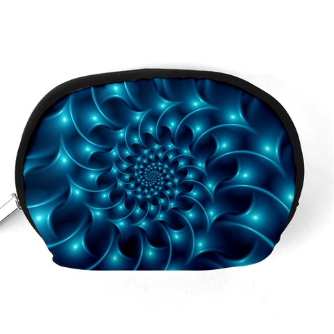 Glossy Light Blue Spiral Fractal Accessory Pouch (Medium) from ArtsNow.com Back