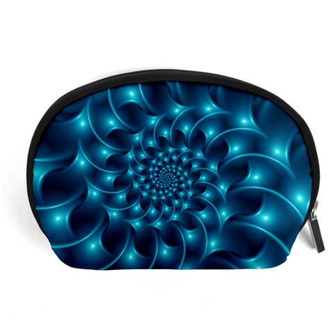 Glossy Light Blue Spiral Fractal Accessory Pouch (Large) from ArtsNow.com Front