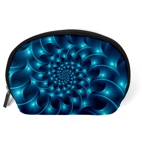 Glossy Light Blue Spiral Fractal Accessory Pouch (Large) from ArtsNow.com Back